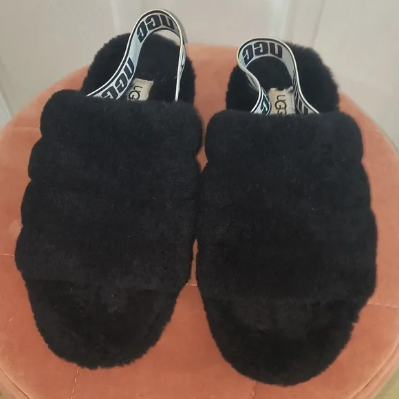 UGG Fluff Yeah Slide Sandals In Black Size 7 - Picture 2 of 7